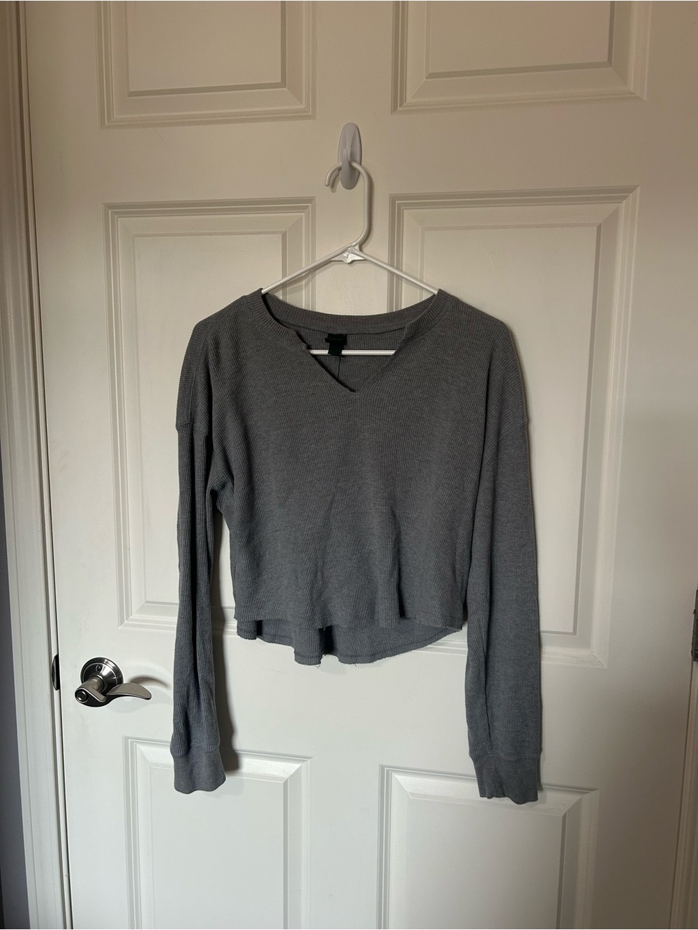 wild fable Gray Waffle-Knit V-Neck Long Sleeve Top